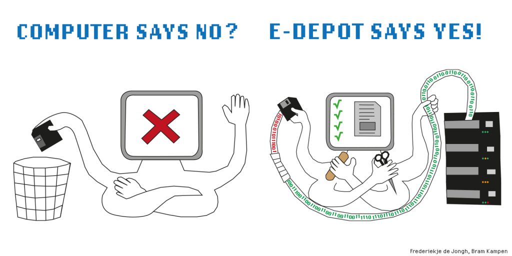 Cartoon 'Computer says no? E-depot says yes!'